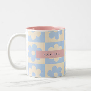 Tasse 2 Couleurs Fleur Pastel Personnalisée de Marguerite Rétro Ble