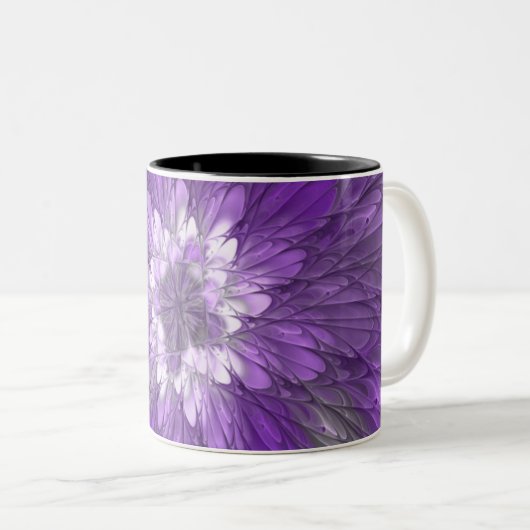 Tasse 2 Couleurs Fleur psychédélique violette Abstraite Fractal Art (Devant droit)