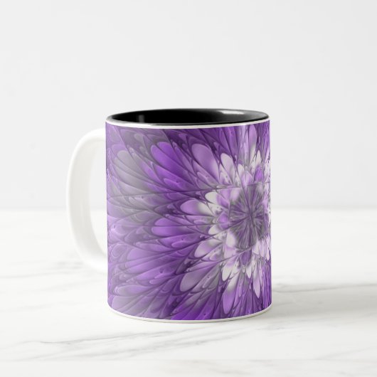 Tasse 2 Couleurs Fleur psychédélique violette Abstraite Fractal Art (Devant gauche)