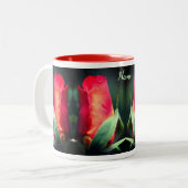 Tasse 2 Couleurs Fleur Rosebud rouge personnalisée (Devant gauche)