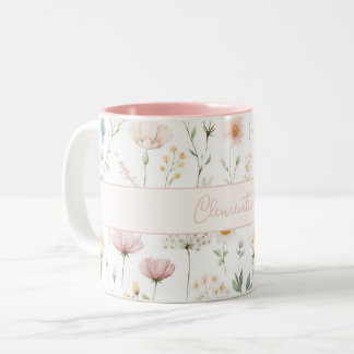 Tasse 2 Couleurs Fleur Sauvage Botanique Nom Personnalisé Dusty Pin