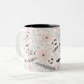 Tasse 2 Couleurs Fleurs à motif noir gris-blanc (Devant gauche)