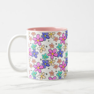 Tasse 2 Couleurs fleurs arc-en-ciel colorées lumineuses abeilles bo