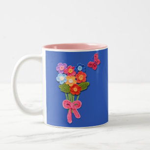 Tasse 2 Couleurs Fleurs au Crochet Imprimé Papillon et Nœud