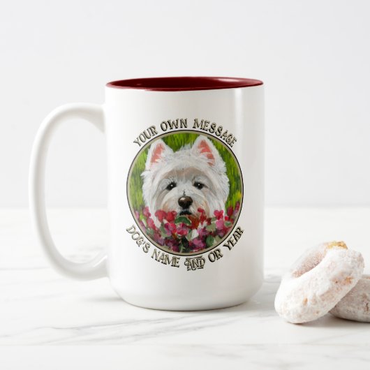 Tasse 2 Couleurs Fleurs blanches et roses (Avec donut)