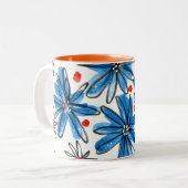 Tasse 2 Couleurs Fleurs bleues et blanches (Devant gauche)