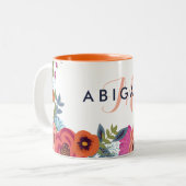 Tasse 2 Couleurs Fleurs Boho - Nom et monogramme (Devant gauche)