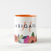Tasse 2 Couleurs Fleurs Boho - Nom et monogramme (Centre)