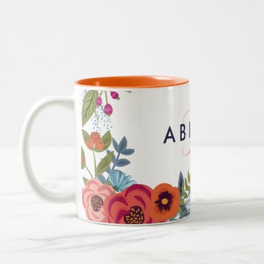 Tasse 2 Couleurs Fleurs Boho - Nom et monogramme (Gauche)