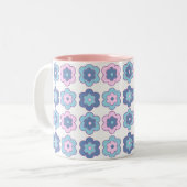 Tasse 2 Couleurs Fleurs bulles rétro (rose et bleu) Motif (Devant gauche)