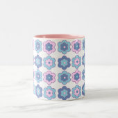 Tasse 2 Couleurs Fleurs bulles rétro (rose et bleu) Motif (Centre)