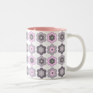 Tasse 2 Couleurs Fleurs Bulles Rétro (rose et gris)  Motif