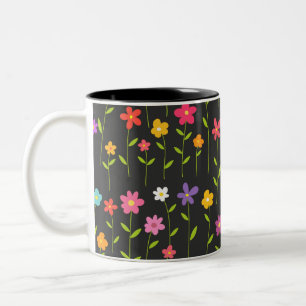 Tasse 2 Couleurs Fleurs colorées noir