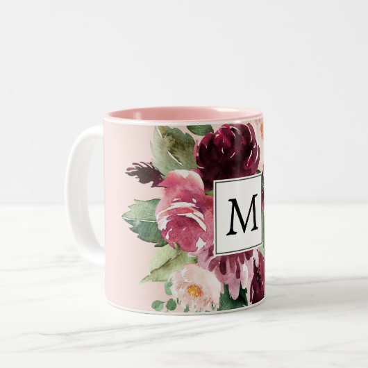 Tasse 2 Couleurs Fleurs d'aquarelle modernes Monogrammes (Devant gauche)