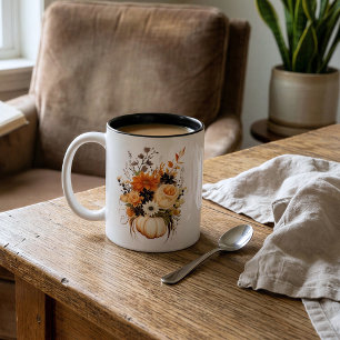 Tasse 2 Couleurs Fleurs d'aquarelle modifiables Citrouille Boho mig
