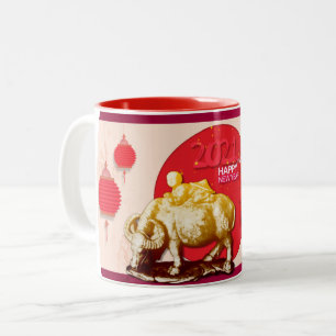 Tasse 2 Couleurs Fleurs de cerisier de lanterne OX Nouvel An chinoi