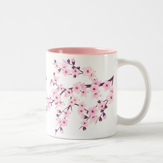 Tasse 2 Couleurs Fleurs de cerisier rose blanc (Droit)