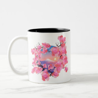 Tasse 2 Couleurs Fleurs de cerisiers par le Mont Fuji