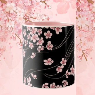 Tasse 2 Couleurs Fleurs de cerisiers roses sur le noir
