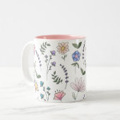 Tasse 2 Couleurs Fleurs de gribouillis d'aquarelle printanière (Devant gauche)