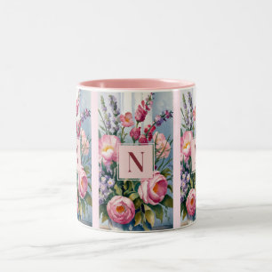 Tasse 2 Couleurs Fleurs de lavande rose Aquarelle moderne