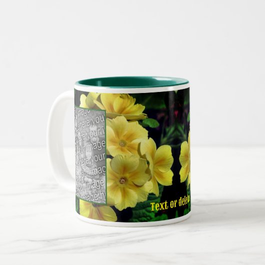 Tasse 2 Couleurs Fleurs de Primrose Jaune Ajouter Votre Photo (Devant gauche)