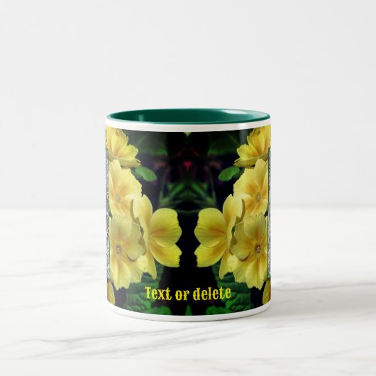 Tasse 2 Couleurs Fleurs de Primrose Jaune Ajouter Votre Photo (Centre)