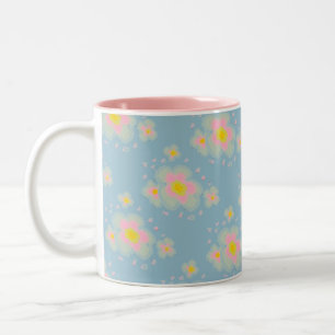 Tasse 2 Couleurs Fleurs de printemps Aqua et rose Abstrait