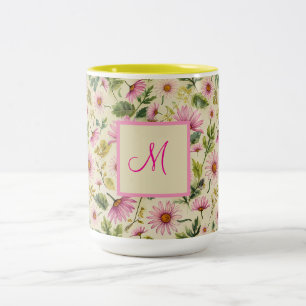 Tasse 2 Couleurs Fleurs De Printemps Élégantes Avec Monogramme