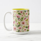 Tasse 2 Couleurs Fleurs De Printemps Élégantes Avec Monogramme (Gauche)