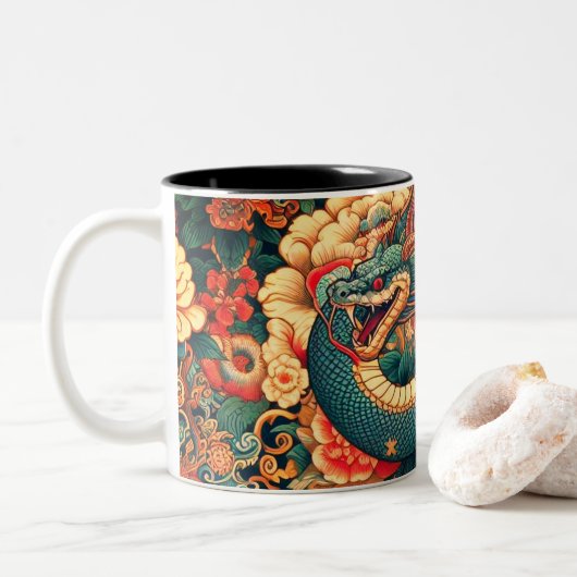 Tasse 2 Couleurs Fleurs de serpent vert (Avec donut)