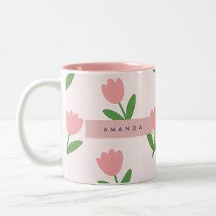 Tasse 2 Couleurs Fleurs de tulipe rose charmantes personnalisées