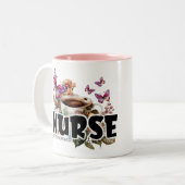 Tasse 2 Couleurs Fleurs et papillons Nurse Life (Devant gauche)