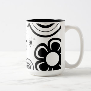 Tasse 2 Couleurs Fleurs fantaisistes noir et blanc, Cercles, Éclabo