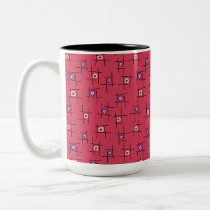 Tasse 2 Couleurs Fleurs géométriques et bâtonnets sur fond rouge