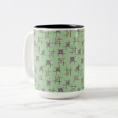 Tasse 2 Couleurs Fleurs géométriques et bâtonnets sur fond vert (Devant gauche)