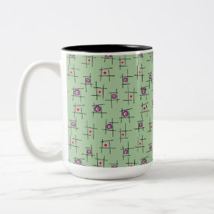 Tasse 2 Couleurs Fleurs géométriques et bâtonnets sur fond vert