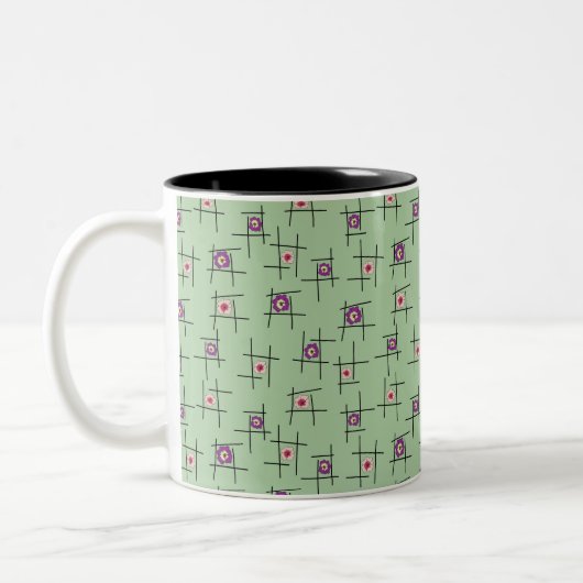 Tasse 2 Couleurs Fleurs géométriques et bâtons sur fond vert (Gauche)
