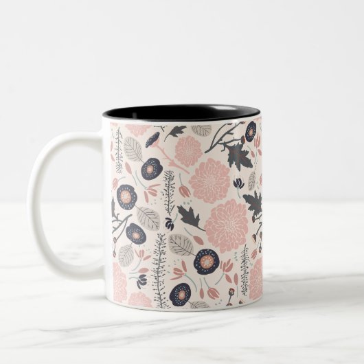 Tasse 2 Couleurs Fleurs Gris Rose Noir Jeu Joué Joué (Gauche)