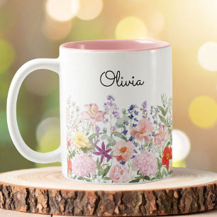 Tasse 2 Couleurs Fleurs Jardin Floral Personnalisé Coloré Jolies