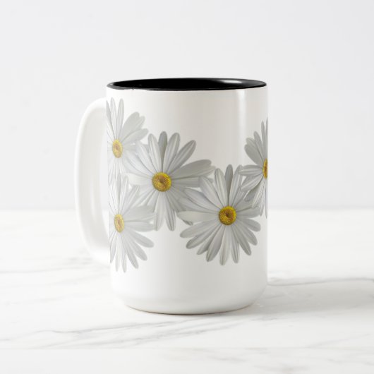 Tasse 2 Couleurs Fleurs marguerites blanches (Devant gauche)