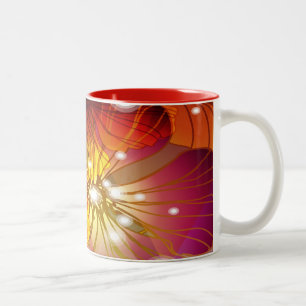 Tasse 2 Couleurs Fleurs oranges, pourpres et jaunes