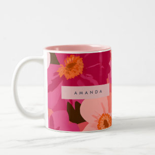 Tasse 2 Couleurs Fleurs personnalisées rose et orange rétro