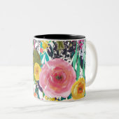 Tasse 2 Couleurs Fleurs romantiques d'aquarelle de jardin (Devant droit)