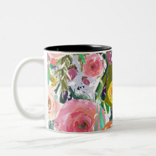 Tasse 2 Couleurs Fleurs romantiques d'aquarelle de jardin