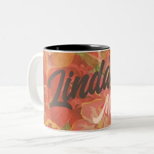 Tasse 2 Couleurs fleurs roses costumisables (Devant gauche)
