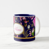 Tasse 2 Couleurs Fleurs roses de monogramme (Devant droit)
