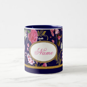 Tasse 2 Couleurs Fleurs roses de monogramme