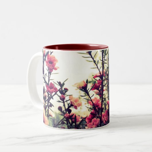 Tasse 2 Couleurs Fleurs roses délicates de la nature (Devant gauche)