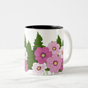 Tasse 2 Couleurs Fleurs roses et blanches Elégant Jardin Floral